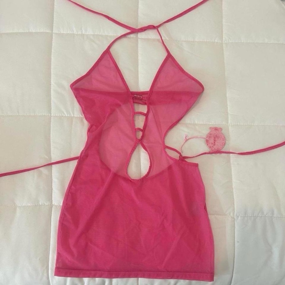 Voight Bon-Bon Collection Pink Sheer Halter Cover Up Mini Dress NWT